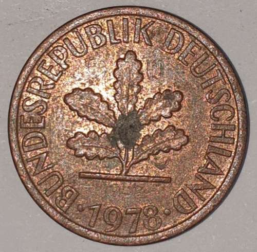 1978 F - 1 PFENNIG - ONE PFENNIG - GERMANY - FEDERAL REPUBLIC - (Copper Plated Steel)